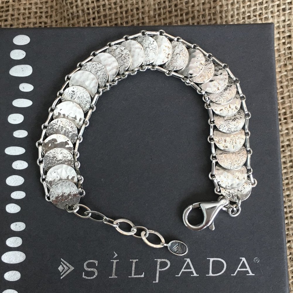 Silpada Sequin Disc Sterling Silver .925 Textured Coin Link Bracelet